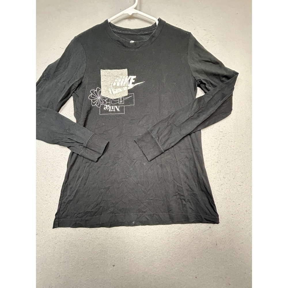 Nike Long Sleeve Shirt Cotton Black Graphic Pocket Small Mens